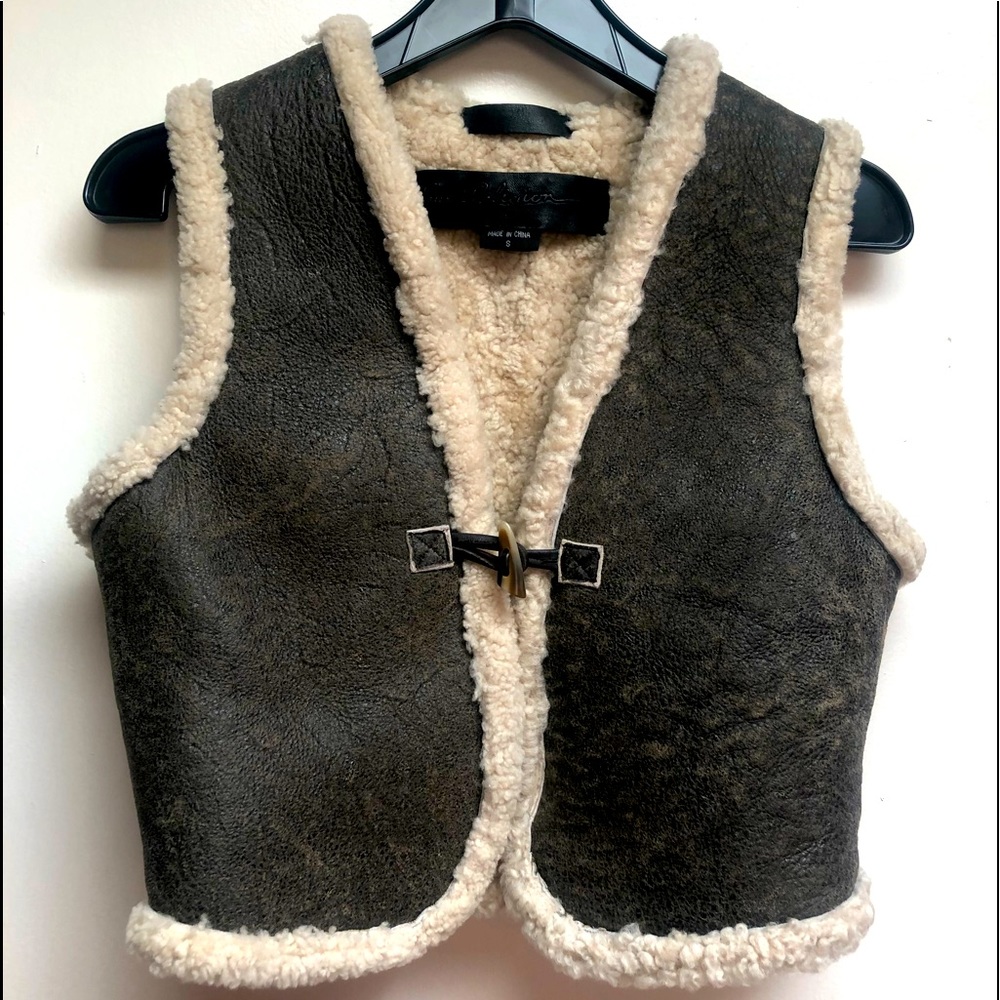 TRUE RELIGION Brown Shearling Leather Vest/Size S/Cropped